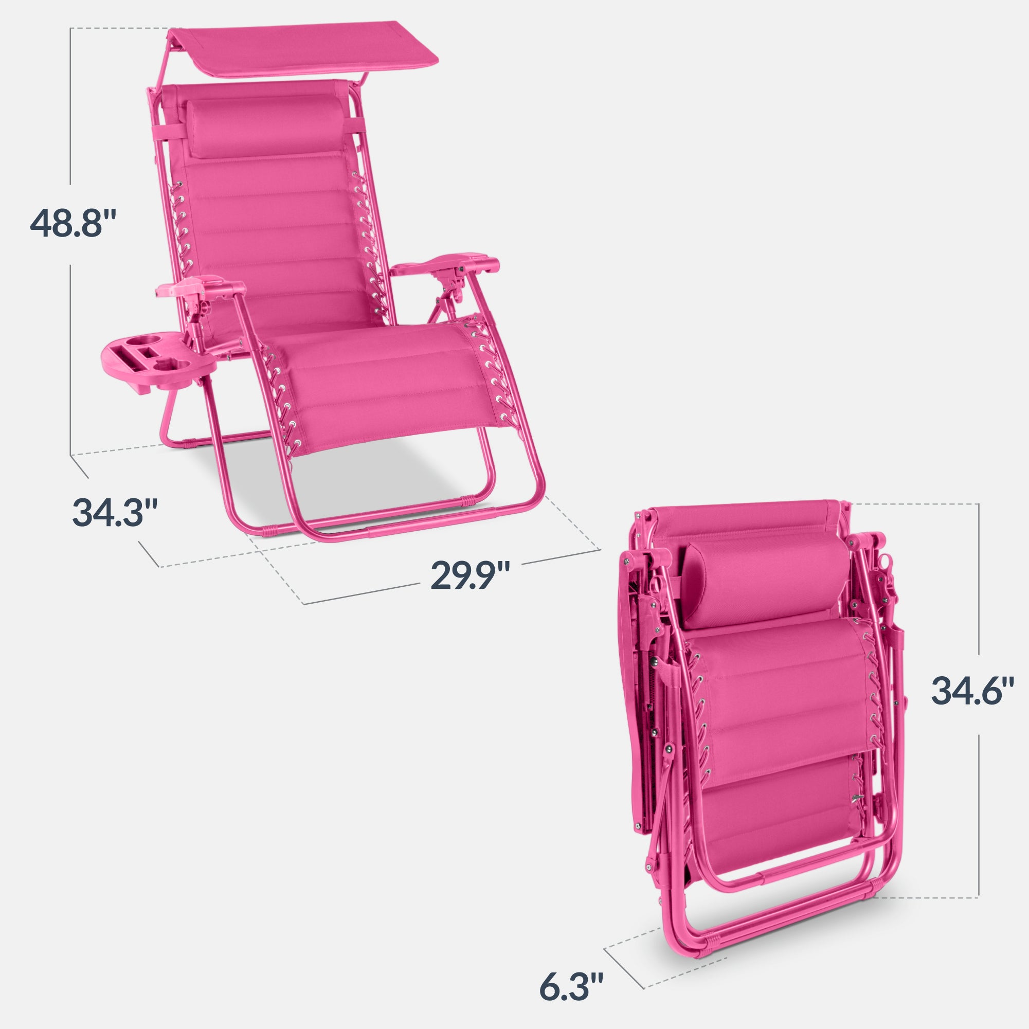 Oversized Padded Zero Gravity Chair w/ Canopy Headrest Cup Holder Side Tray