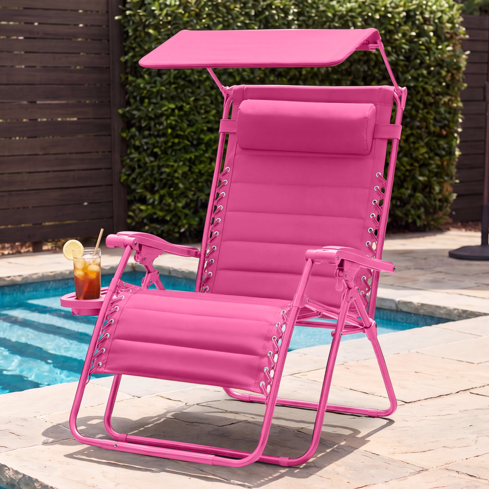 Oversized Padded Zero Gravity Chair w/ Canopy Headrest Cup Holder Side Tray