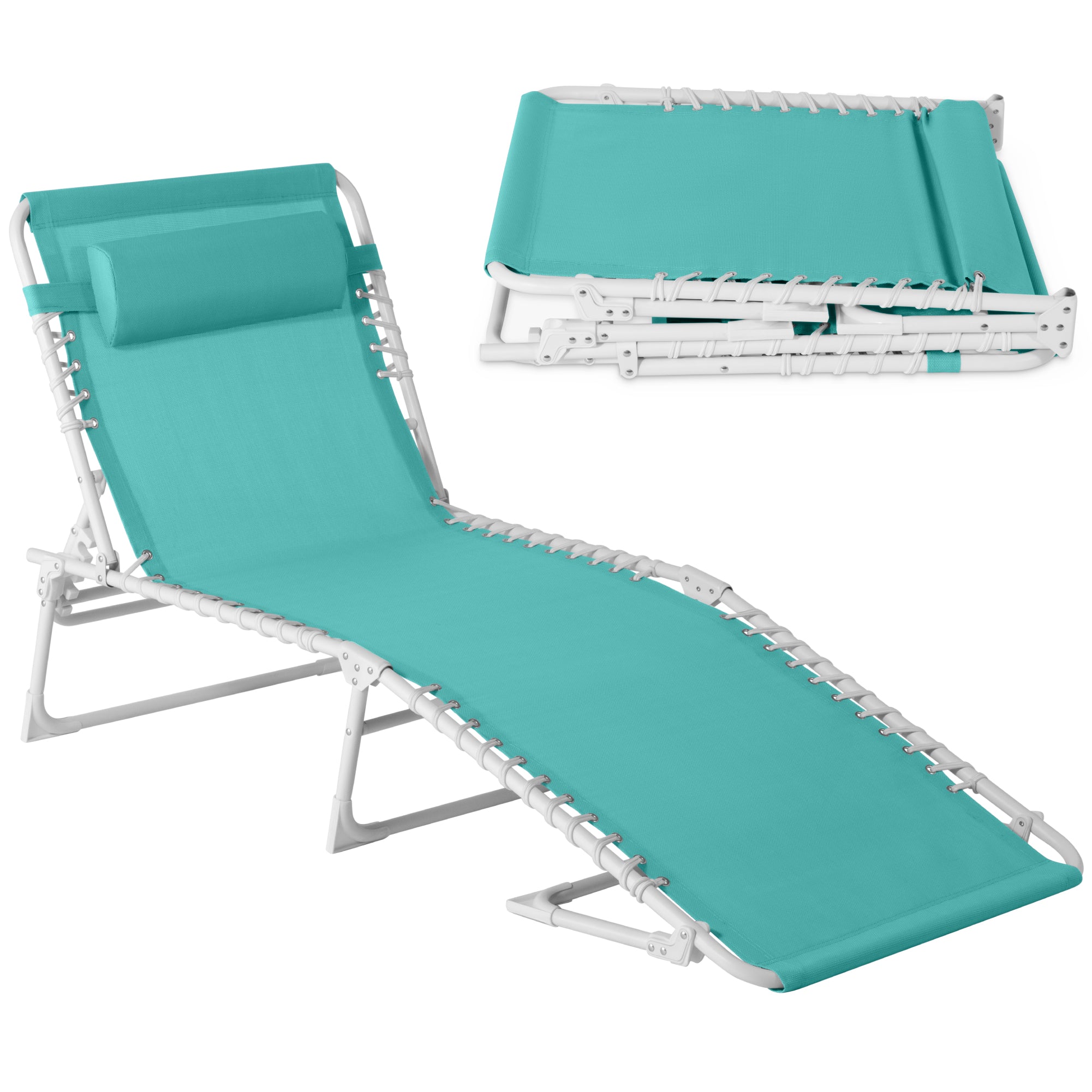 Portable Patio Chaise Lounge Chair Outdoor Recliner w/ Pillow