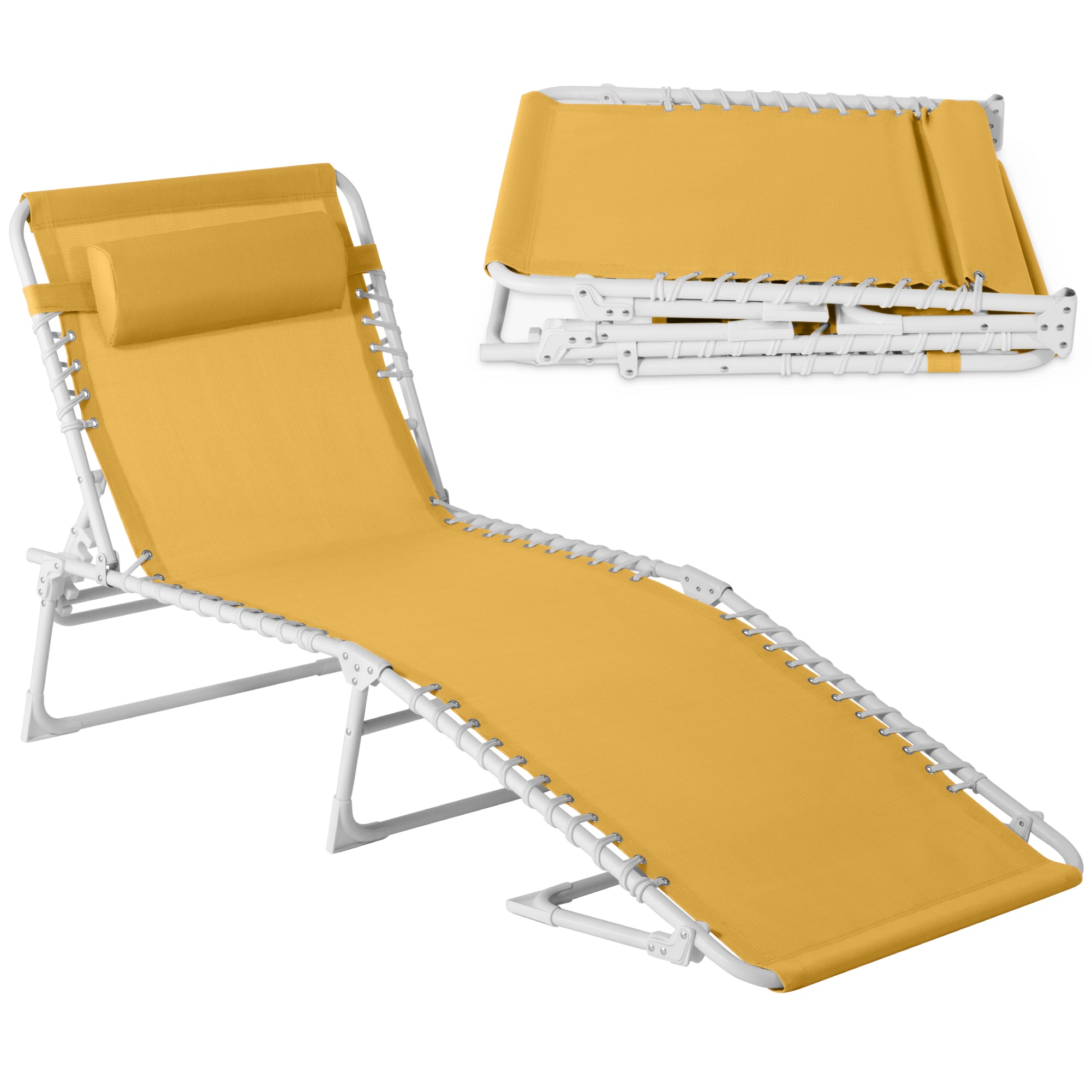 Portable Patio Chaise Lounge Chair Outdoor Recliner w/ Pillow