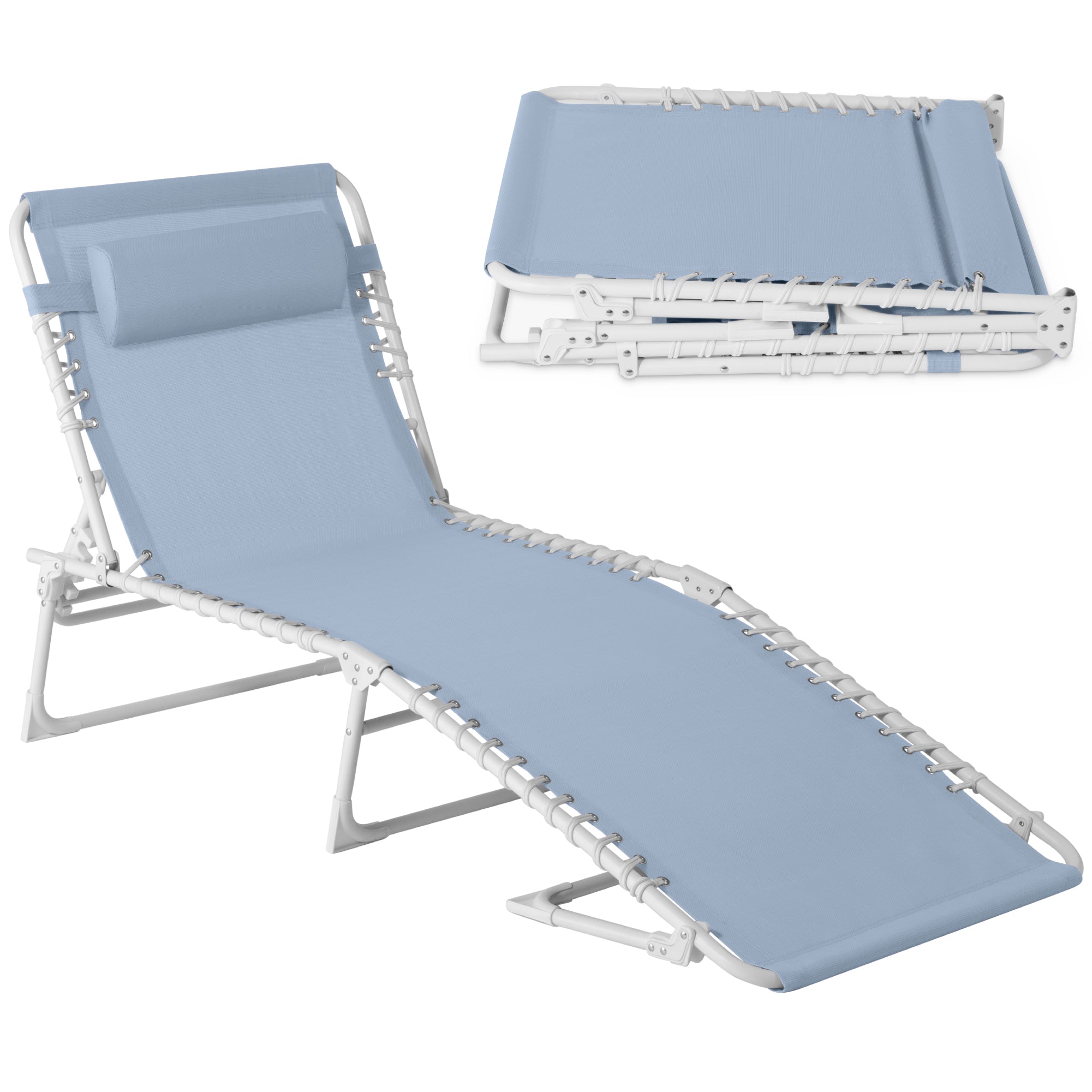 Portable Patio Chaise Lounge Chair Outdoor Recliner w/ Pillow