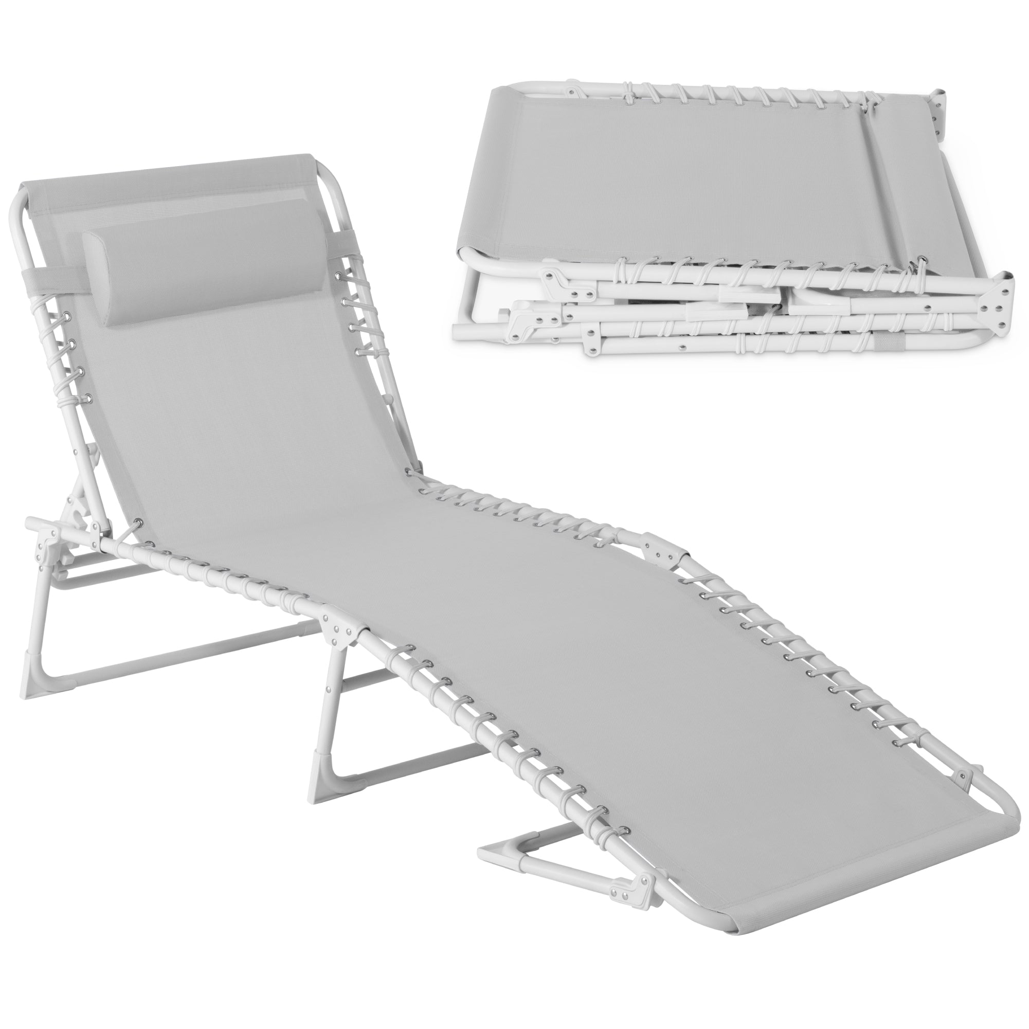 Portable Patio Chaise Lounge Chair Outdoor Recliner w/ Pillow