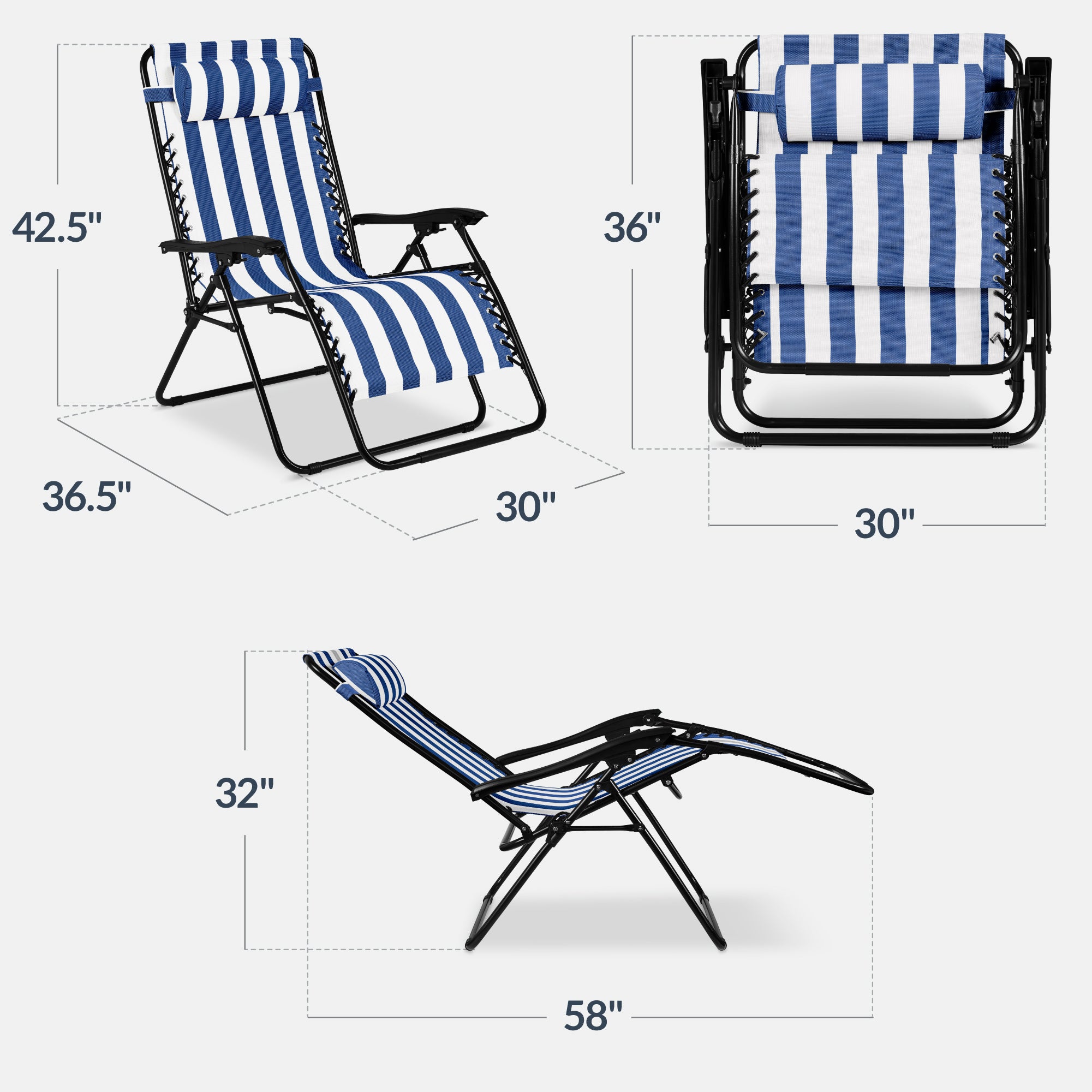 Set of 2 Extra Wide Adjustable Zero Gravity Patio Chair Recliners