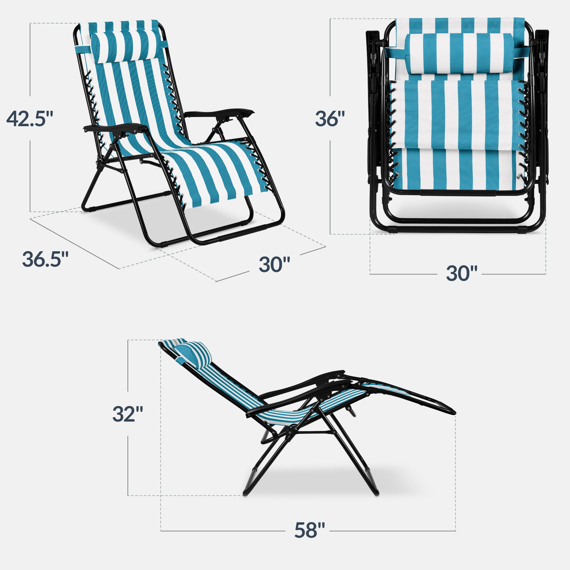 Set of 2 Extra Wide Adjustable Zero Gravity Patio Chair Recliners