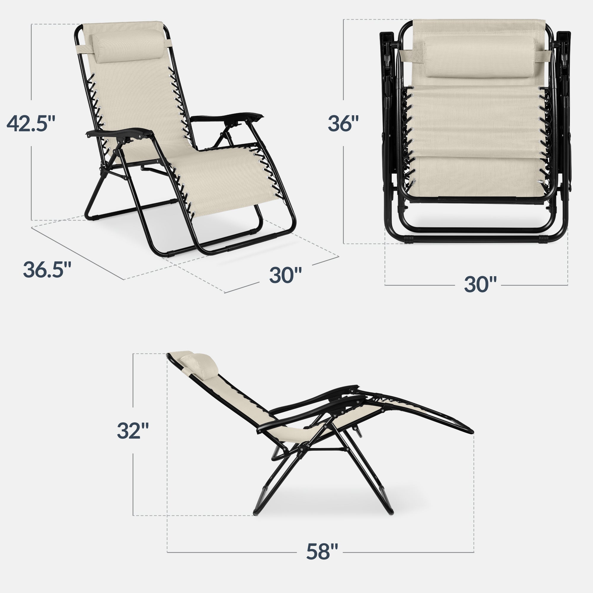 Set of 2 Extra Wide Adjustable Zero Gravity Patio Chair Recliners