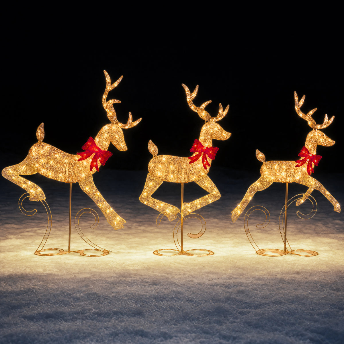 3Pc Lighted 2D 4ft Christmas Galloping Deer Pre-lit Outdoor Reindeer Family