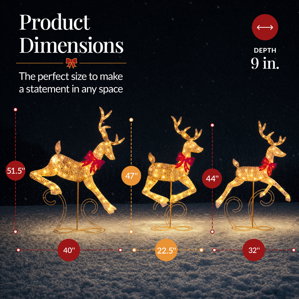 3Pc Lighted 2D 4ft Christmas Galloping Deer Pre-lit Outdoor Reindeer Family