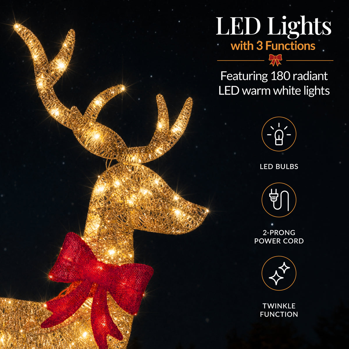 3Pc Lighted 2D 4ft Christmas Galloping Deer Pre-lit Outdoor Reindeer Family