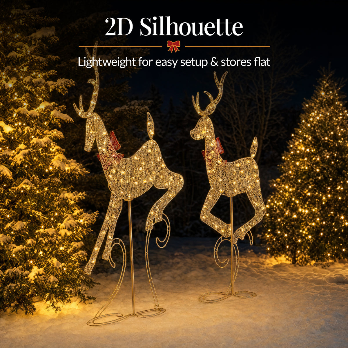 3Pc Lighted 2D 4ft Christmas Galloping Deer Pre-lit Outdoor Reindeer Family
