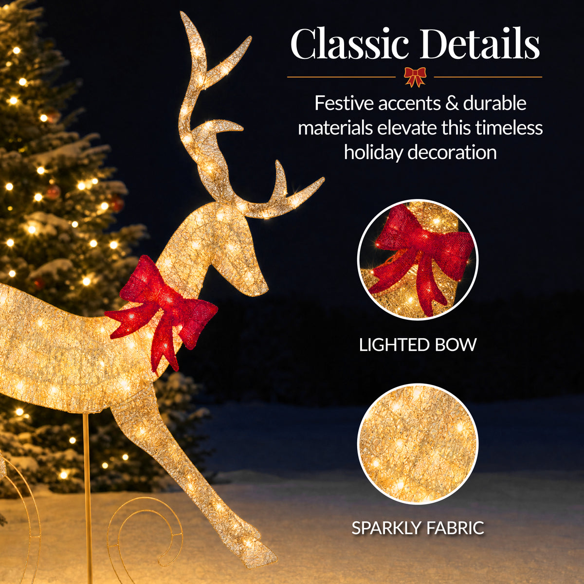 3Pc Lighted 2D 4ft Christmas Galloping Deer Pre-lit Outdoor Reindeer Family