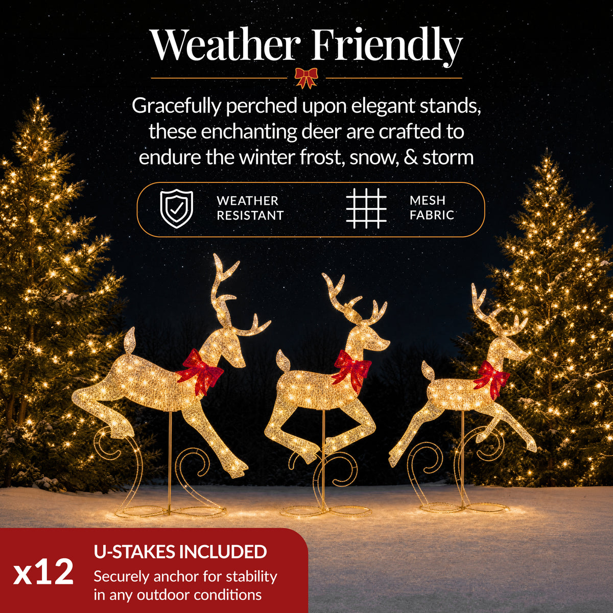 3Pc Lighted 2D 4ft Christmas Galloping Deer Pre-lit Outdoor Reindeer Family
