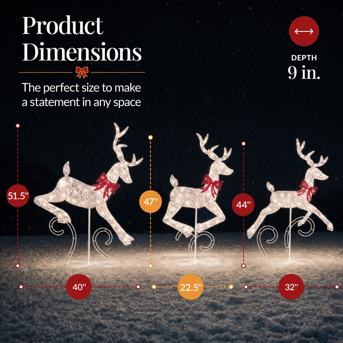 3Pc Lighted 2D 4ft Christmas Galloping Deer Pre-lit Outdoor Reindeer Family