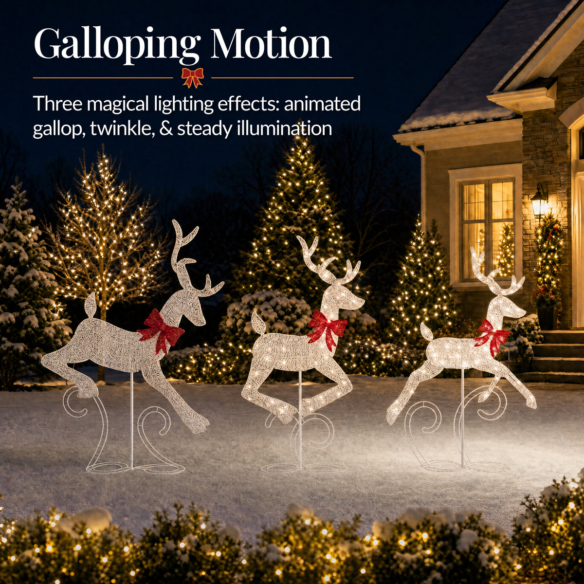 3Pc Lighted 2D 4ft Christmas Galloping Deer Pre-lit Outdoor Reindeer Family