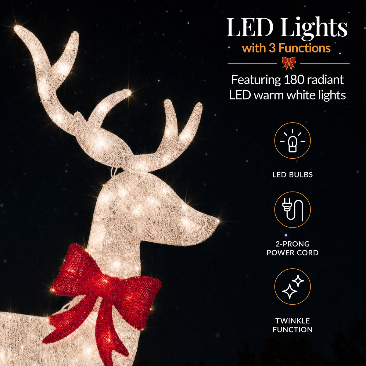 3Pc Lighted 2D 4ft Christmas Galloping Deer Pre-lit Outdoor Reindeer Family