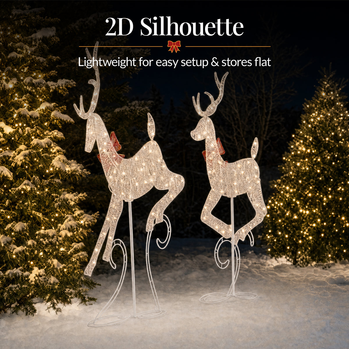 3Pc Lighted 2D 4ft Christmas Galloping Deer Pre-lit Outdoor Reindeer Family