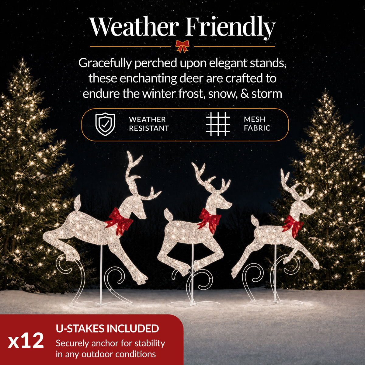 3Pc Lighted 2D 4ft Christmas Galloping Deer Pre-lit Outdoor Reindeer Family