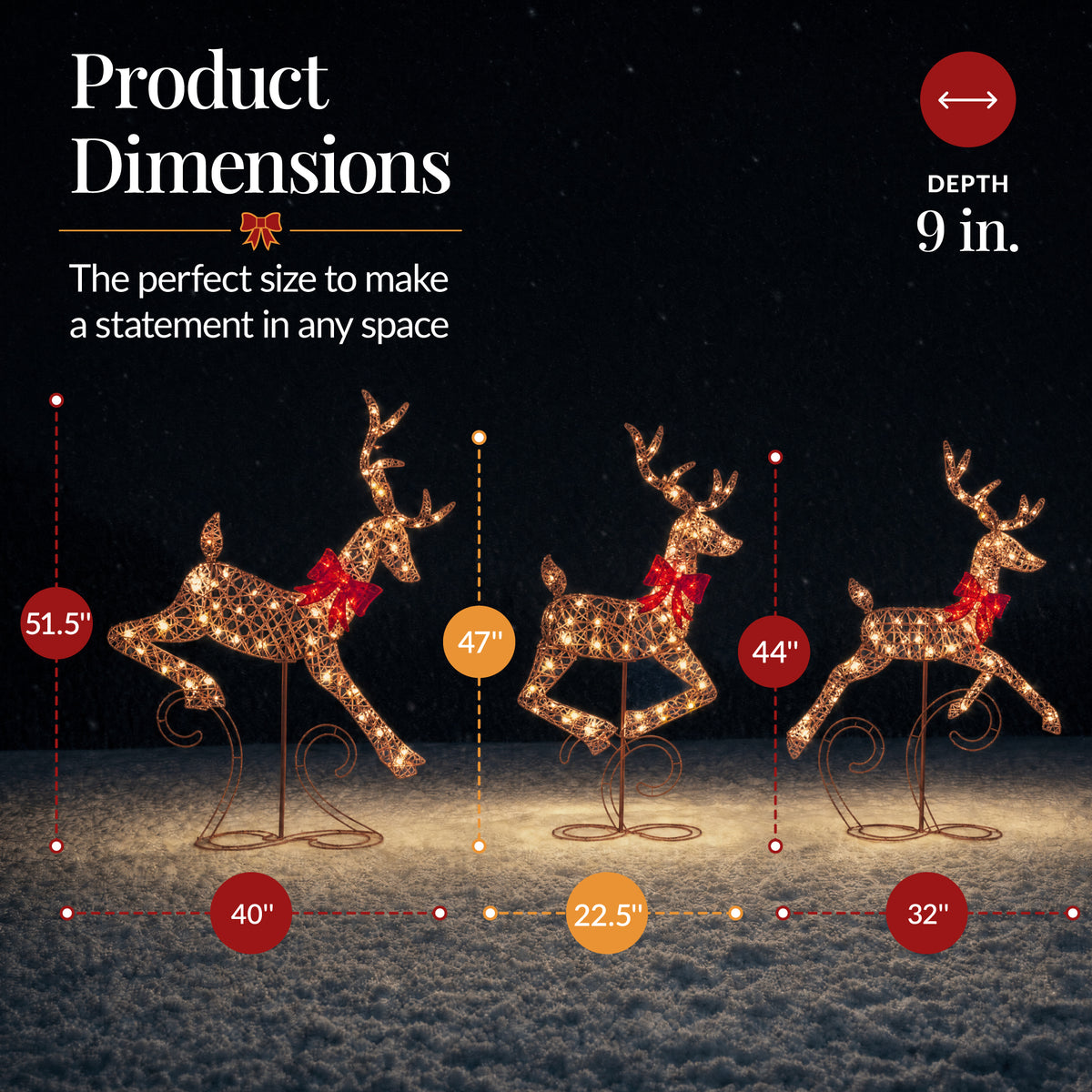 3Pc Lighted 2D 4ft Christmas Galloping Deer Pre-lit Outdoor Reindeer Family