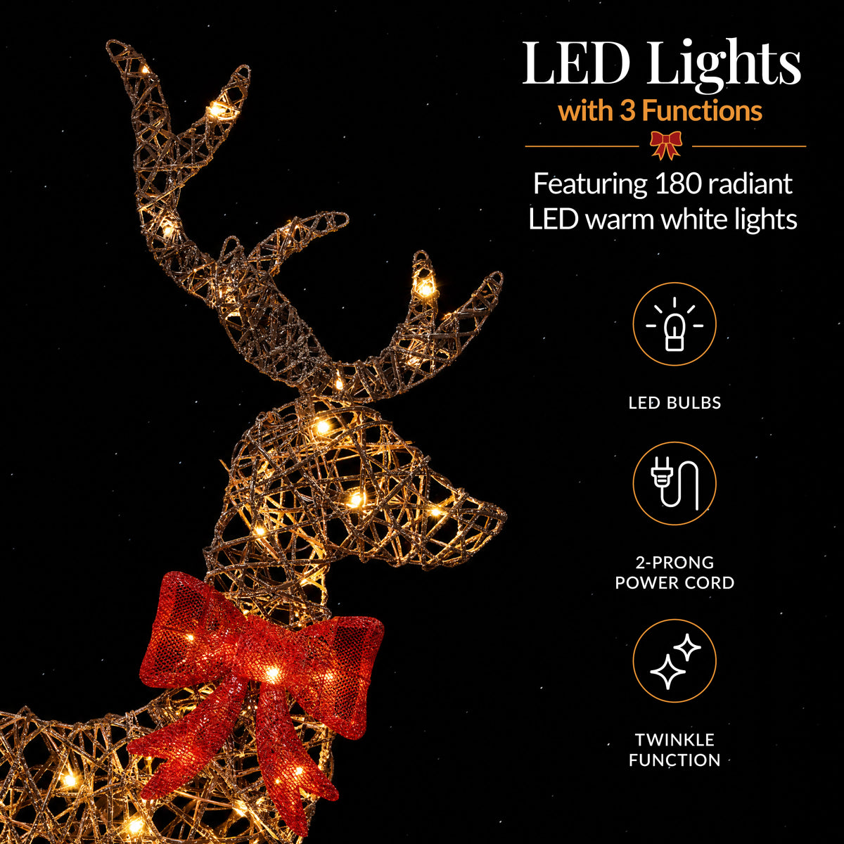 3Pc Lighted 2D 4ft Christmas Galloping Deer Pre-lit Outdoor Reindeer Family