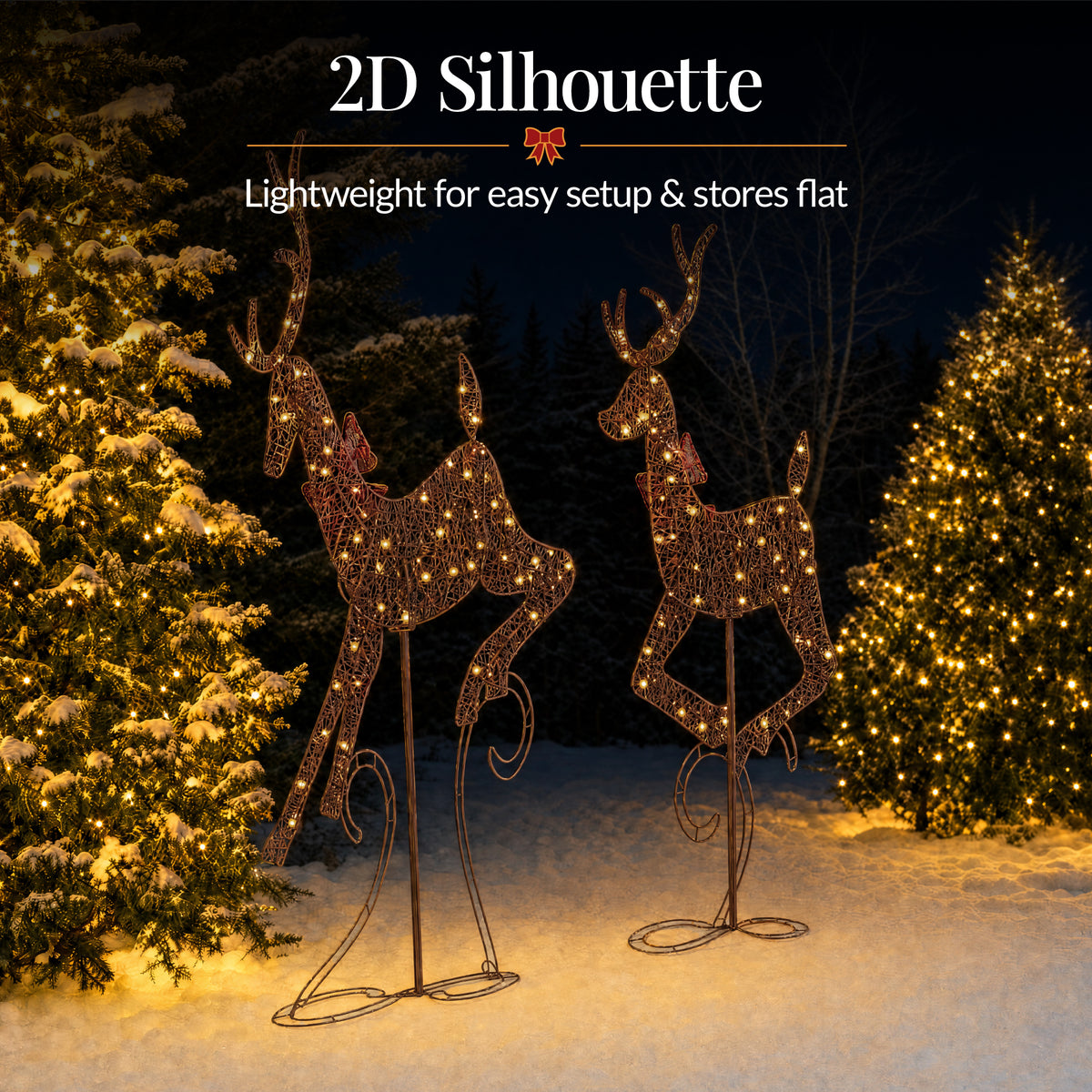 3Pc Lighted 2D 4ft Christmas Galloping Deer Pre-lit Outdoor Reindeer Family