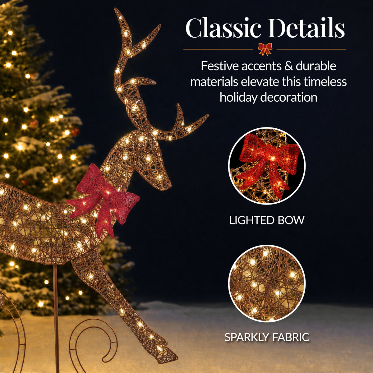 3Pc Lighted 2D 4ft Christmas Galloping Deer Pre-lit Outdoor Reindeer Family