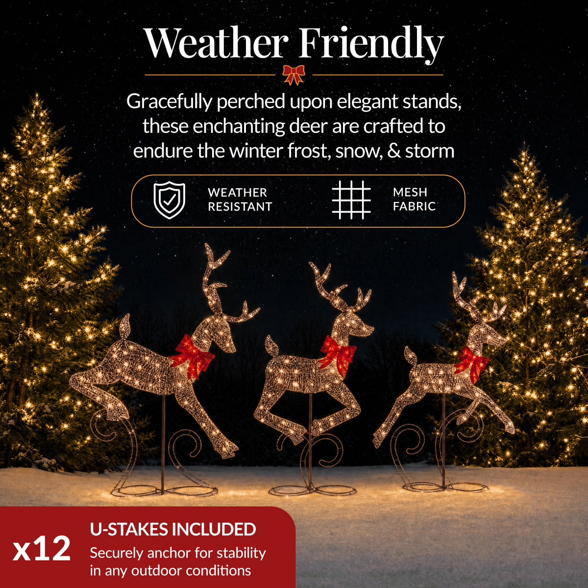 3Pc Lighted 2D 4ft Christmas Galloping Deer Pre-lit Outdoor Reindeer Family