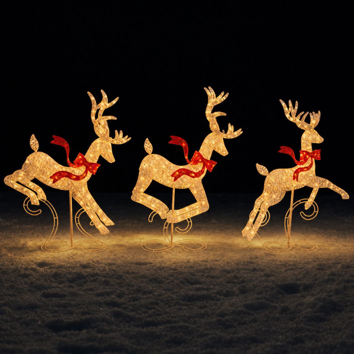 3Pc Lighted 3D 4ft Christmas Galloping Deer Pre-lit Outdoor Reindeer Family