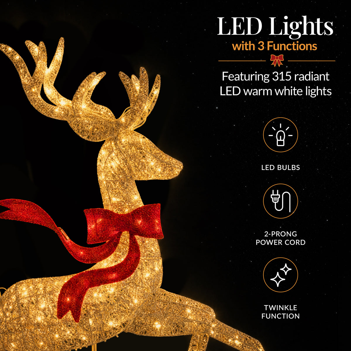 3Pc Lighted 3D 4ft Christmas Galloping Deer Pre-lit Outdoor Reindeer Family