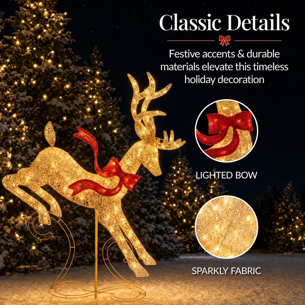 3Pc Lighted 3D 4ft Christmas Galloping Deer Pre-lit Outdoor Reindeer Family