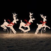 3Pc Lighted 3D 4ft Christmas Galloping Deer Pre-lit Outdoor Reindeer Family