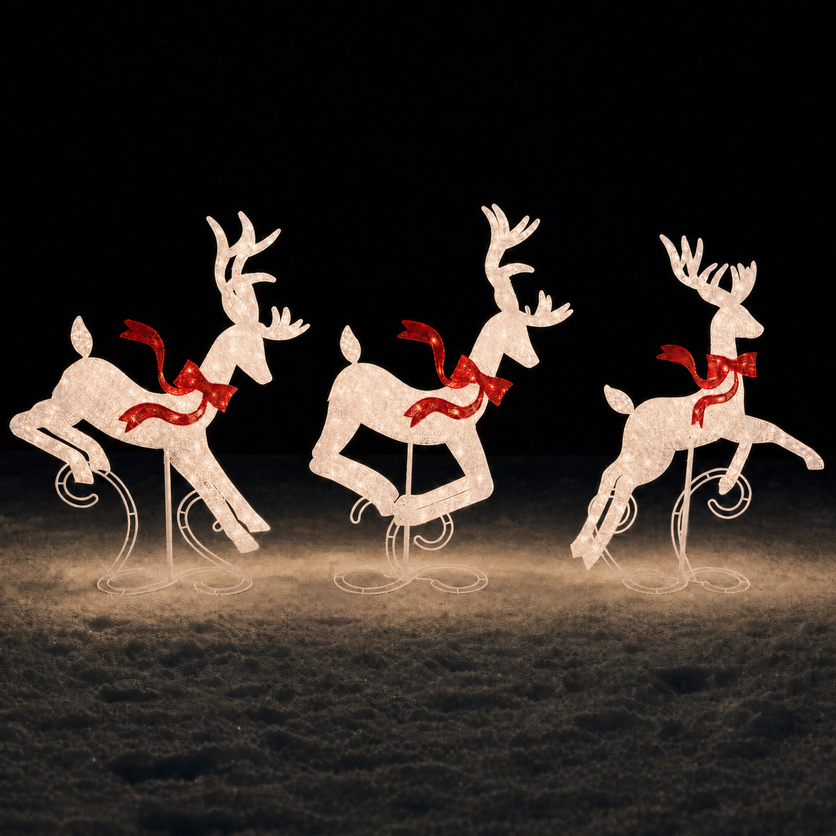 3Pc Lighted 3D 4ft Christmas Galloping Deer Pre-lit Outdoor Reindeer Family