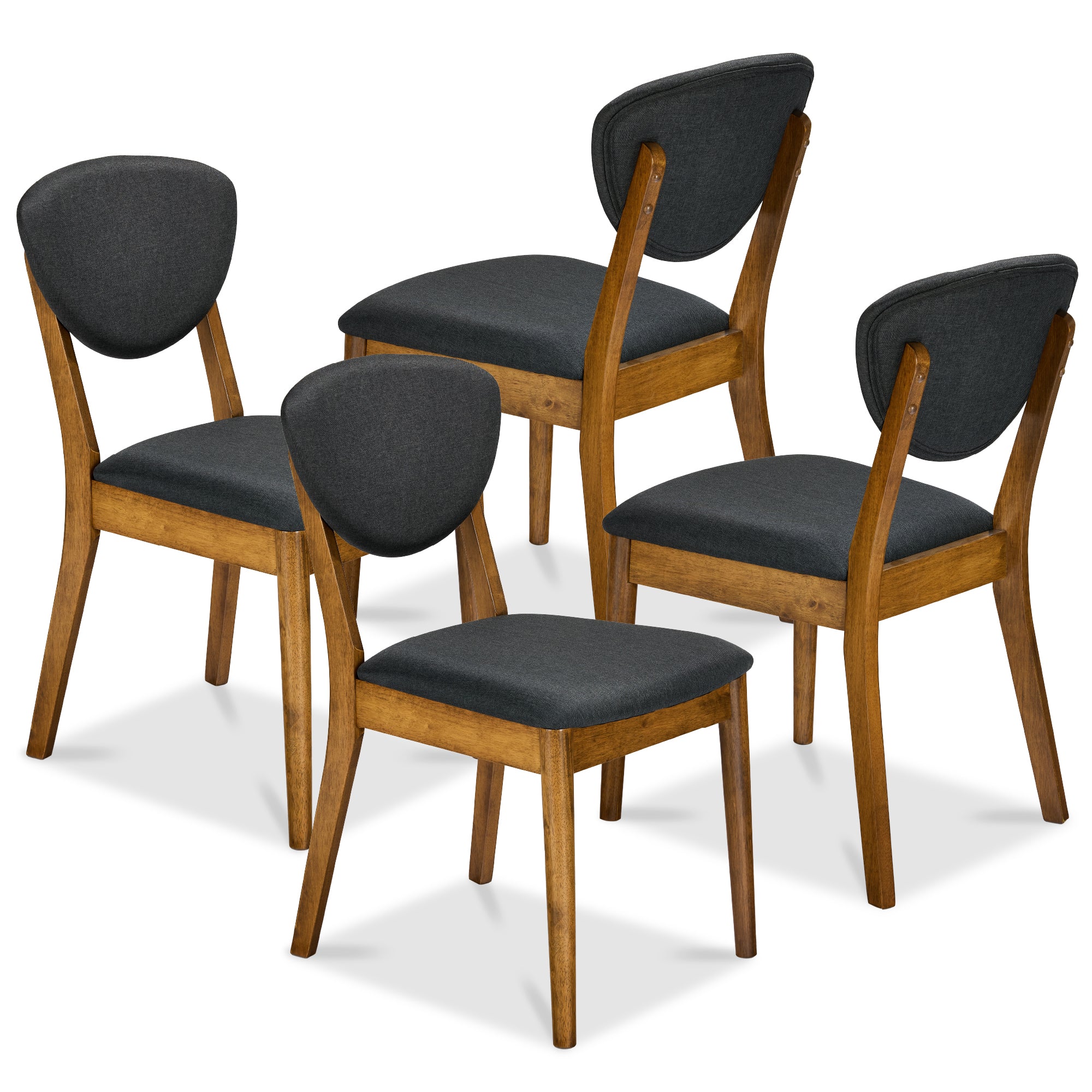 Set of 4 Wooden Dining Chairs, Wood Modern Farmhouse Upholstered Chairs