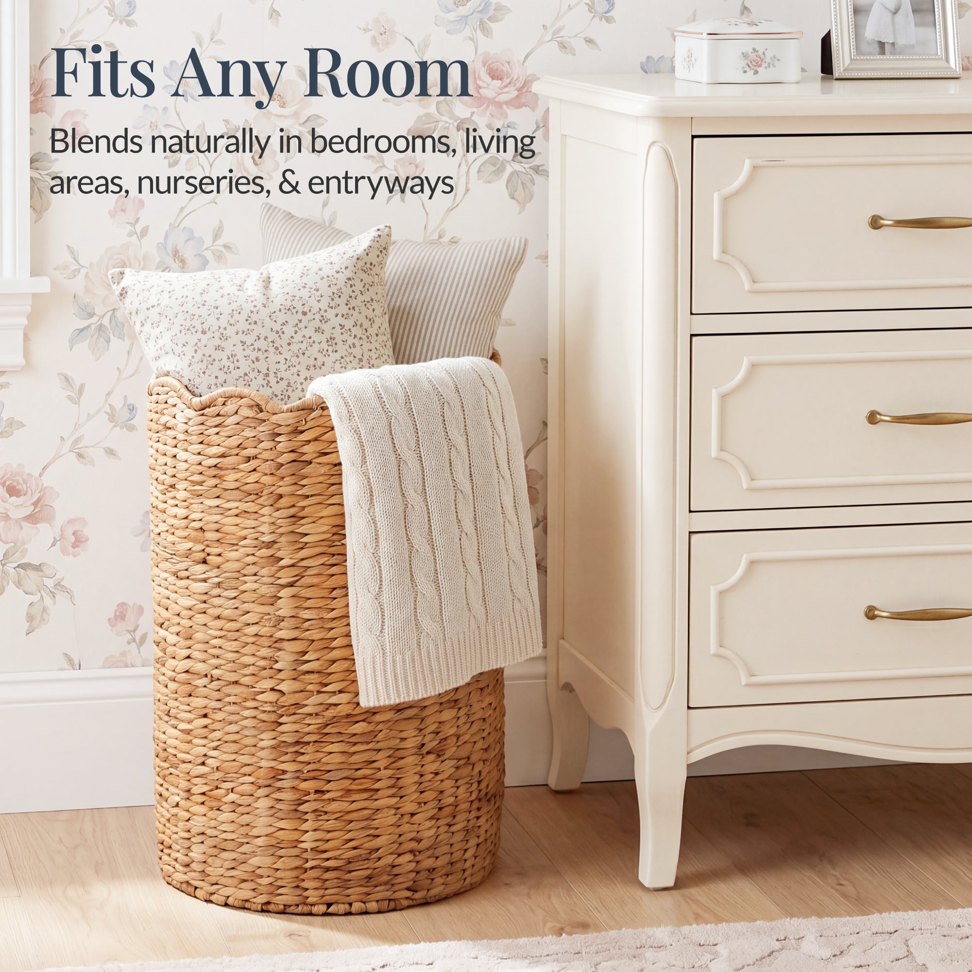 Scalloped Large Round Laundry Hamper, Handwoven Laundry Basket