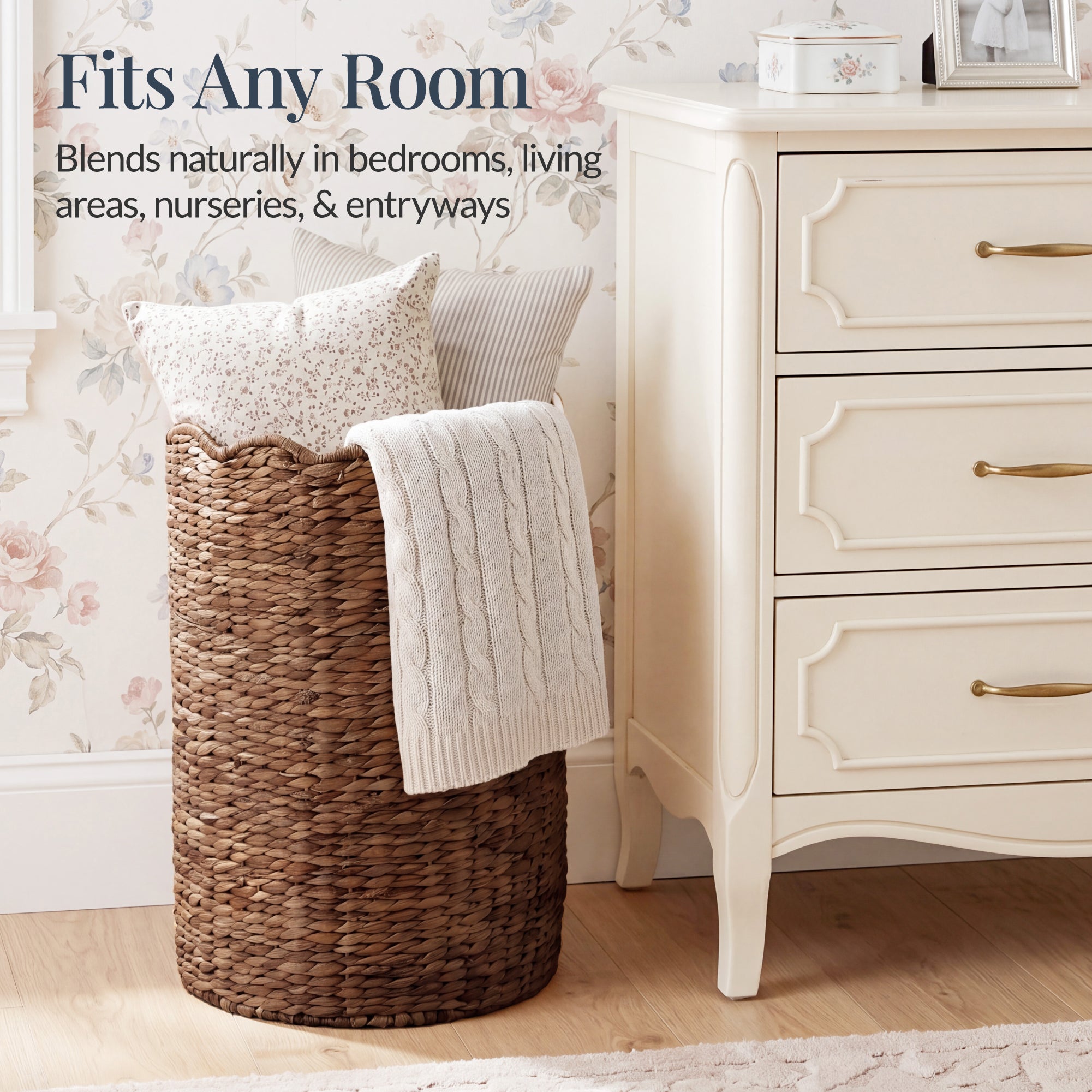 Scalloped Large Round Laundry Hamper, Handwoven Laundry Basket