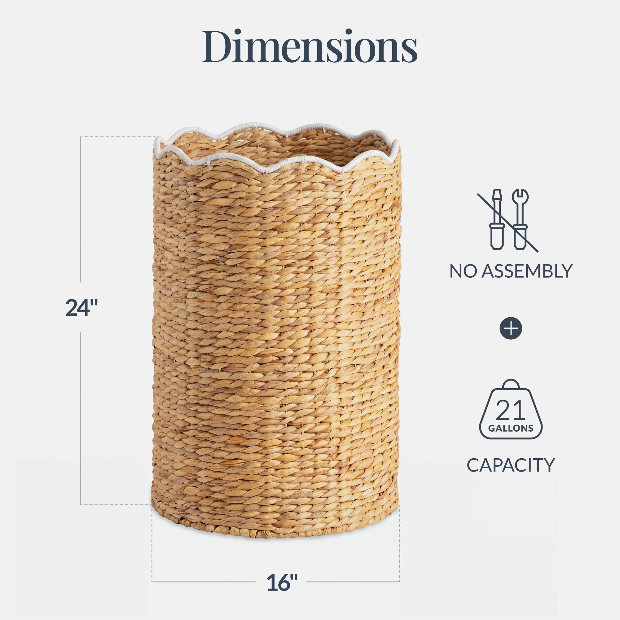 Scalloped Large Round Laundry Hamper, Handwoven Laundry Basket