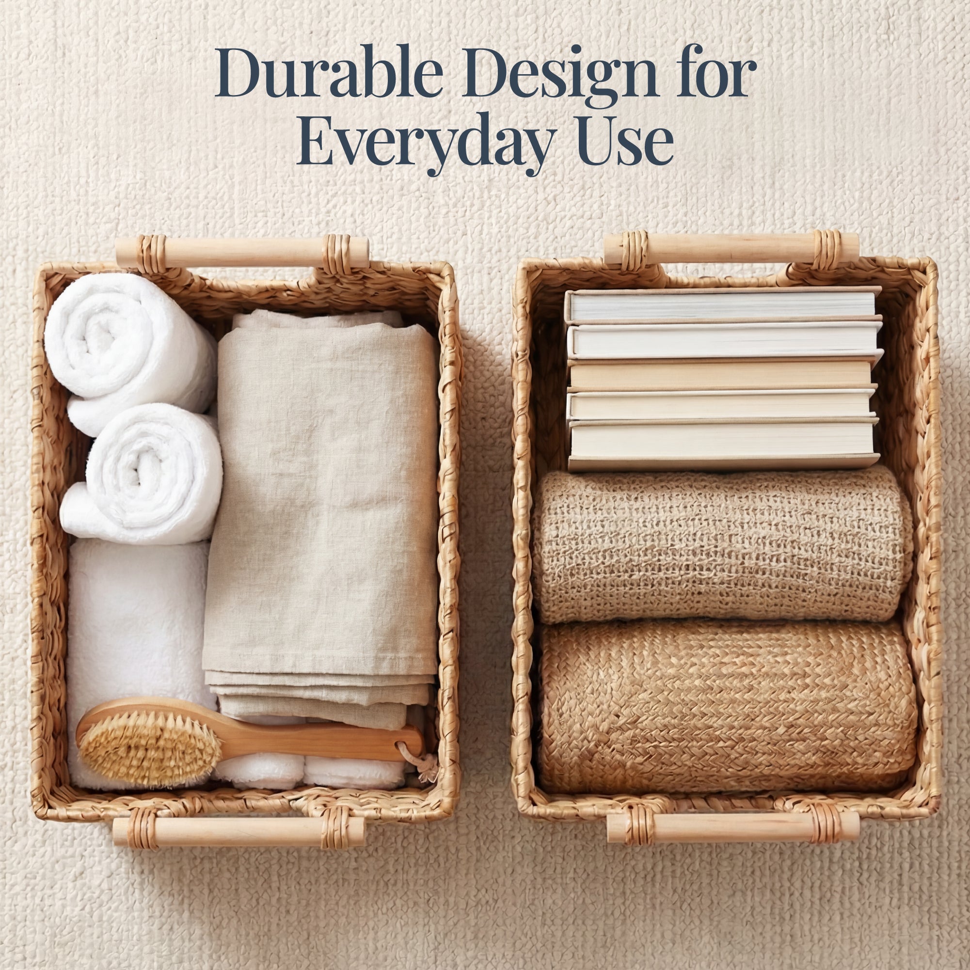 Wicker Storage Basket,  Shelf Basket w/ Wooden Handles