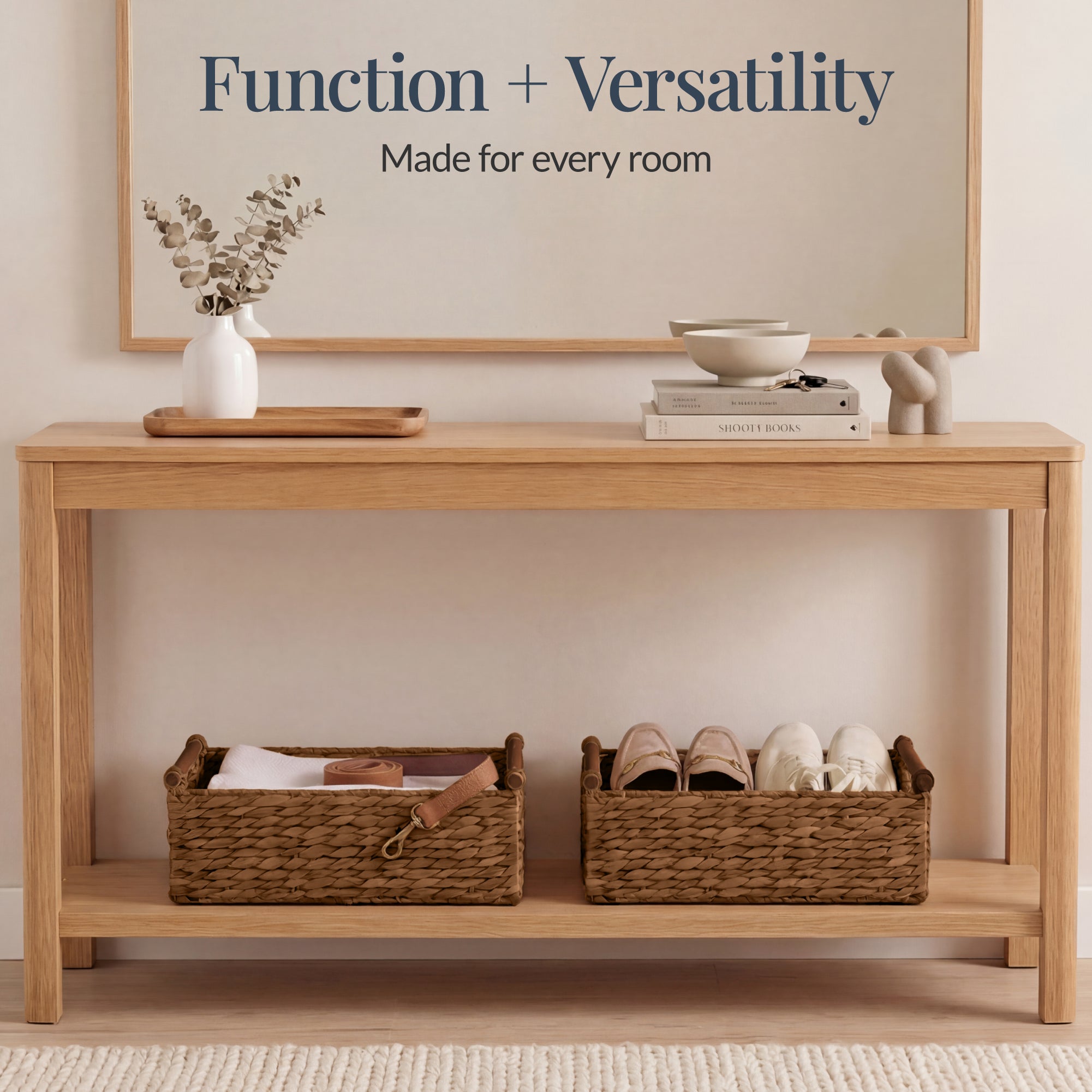 Wicker Storage Basket,  Shelf Basket w/ Wooden Handles