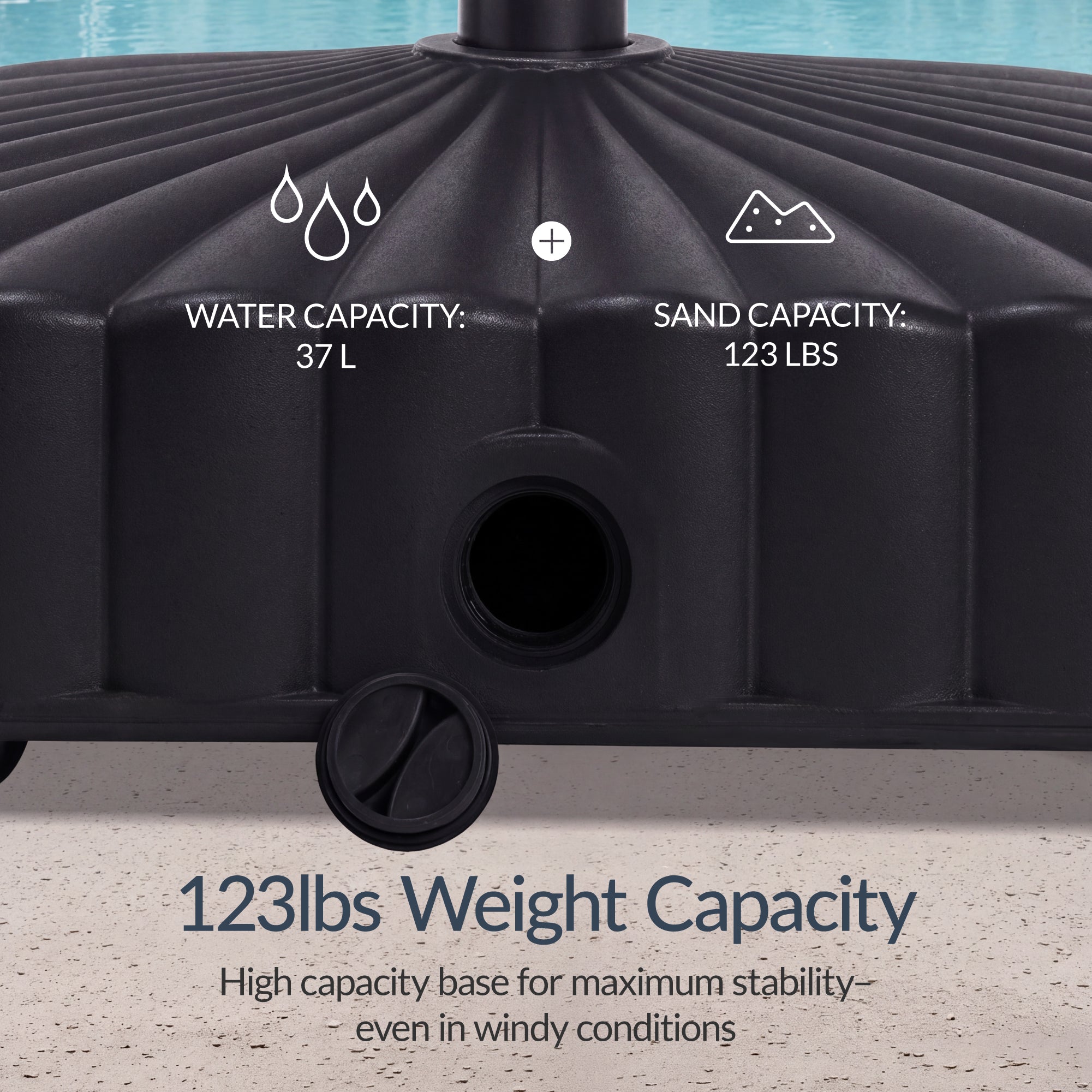 Fillable Mobile Umbrella Base Stand w/ 4 Wheels, 2 Locks, 123lb Capacity
