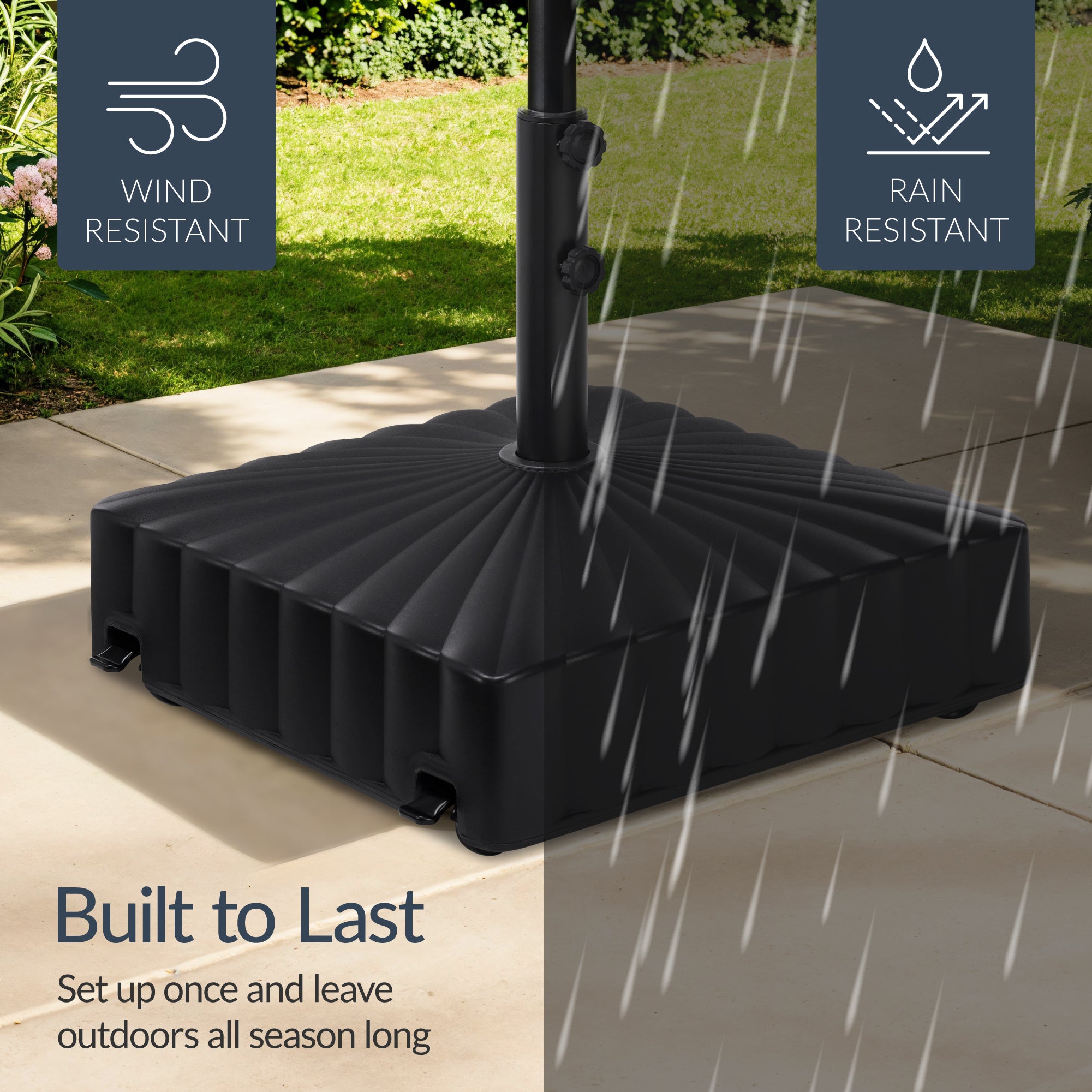 Fillable Mobile Umbrella Base Stand w/ 4 Wheels, 2 Locks, 123lb Capacity