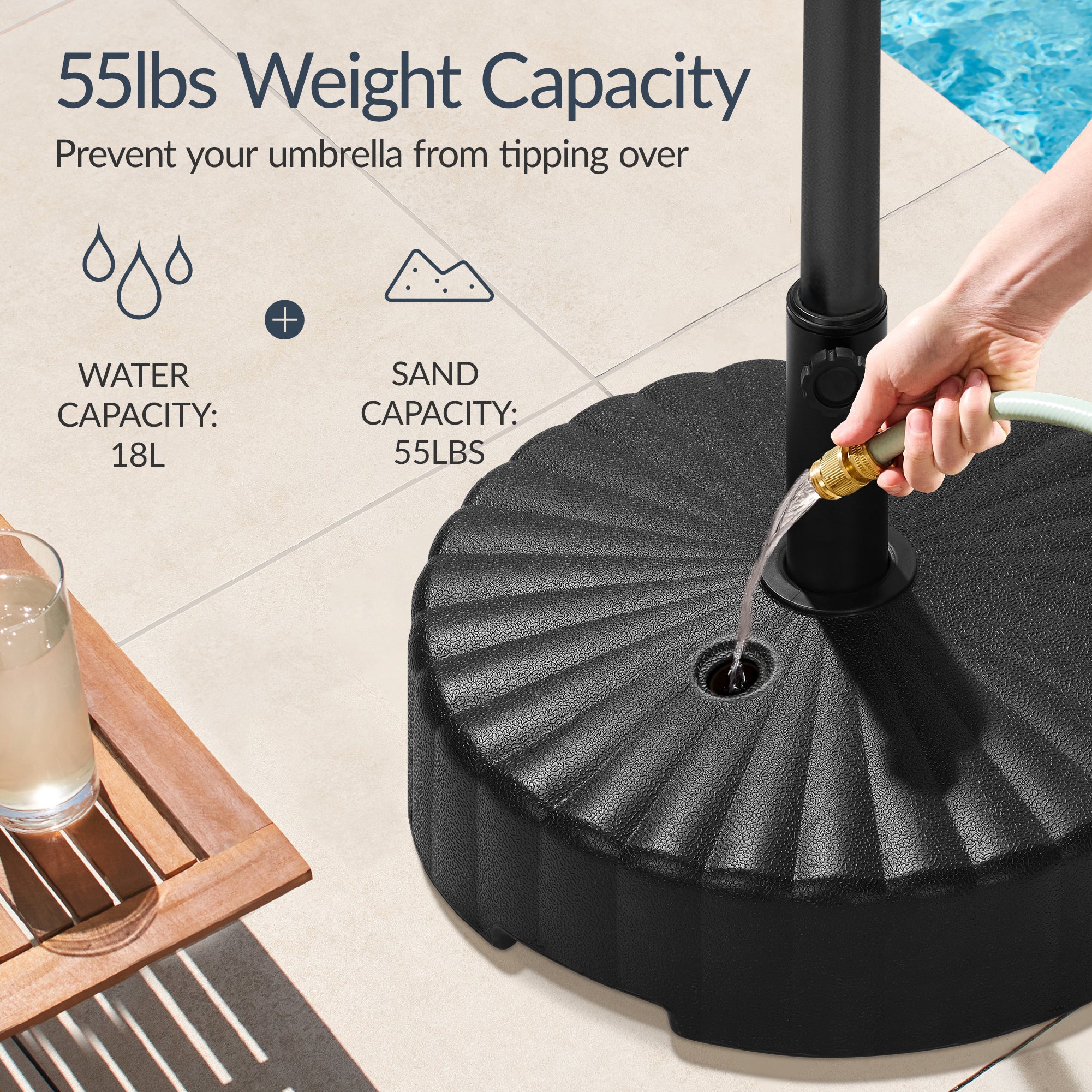 Plastic Patio Umbrella Base Pole Holder Accessory w/ 2 Adjustable Knobs