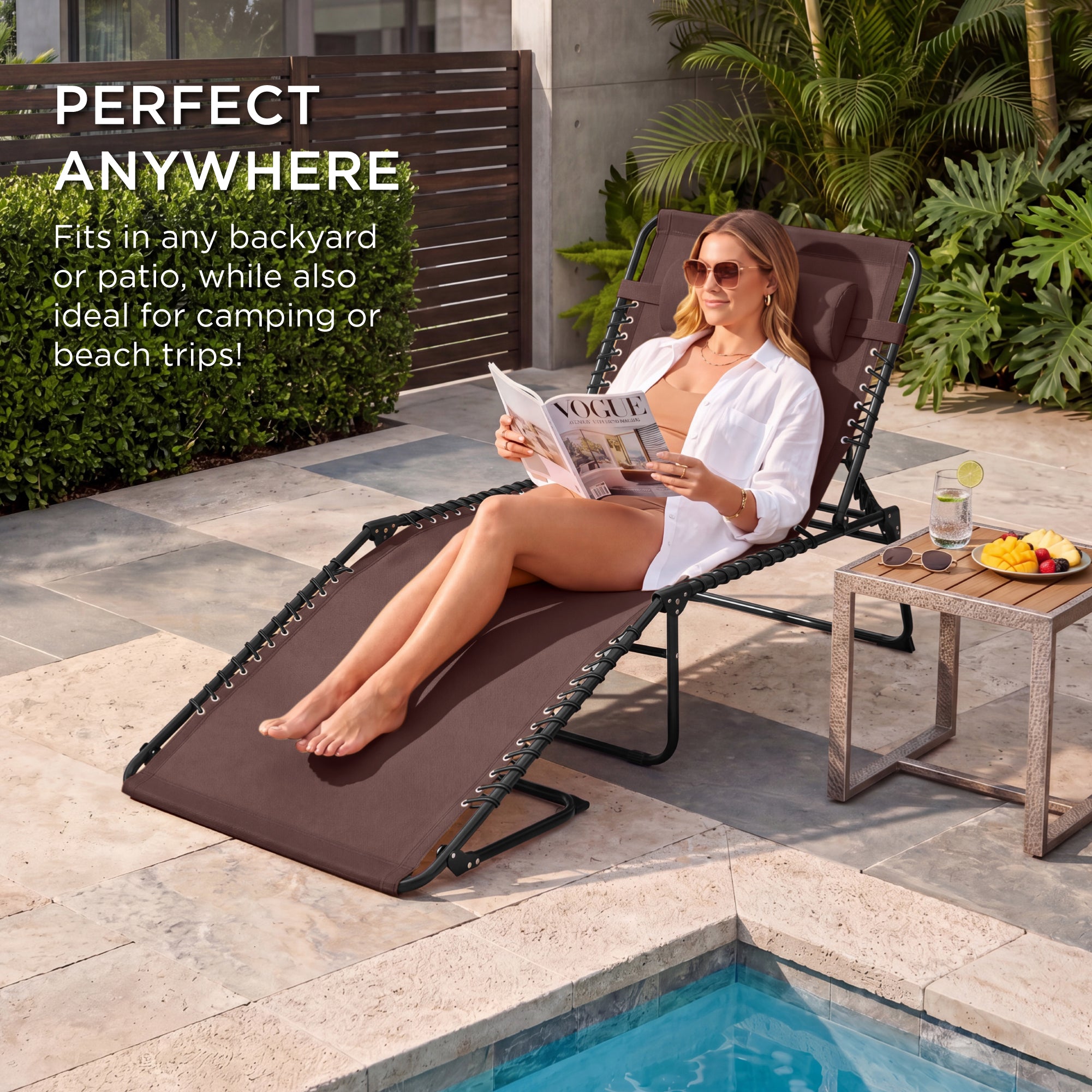 Extra Wide Patio Chaise Lounge Chair, Portable Folding Recliner