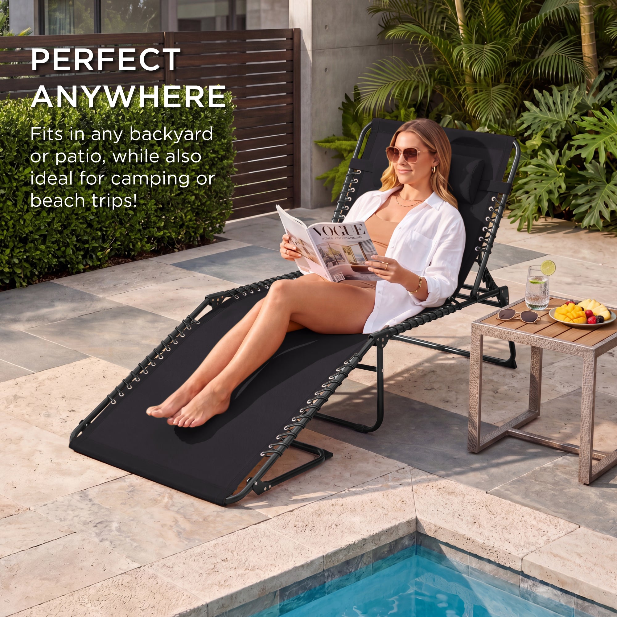 Extra Wide Patio Chaise Lounge Chair, Portable Folding Recliner