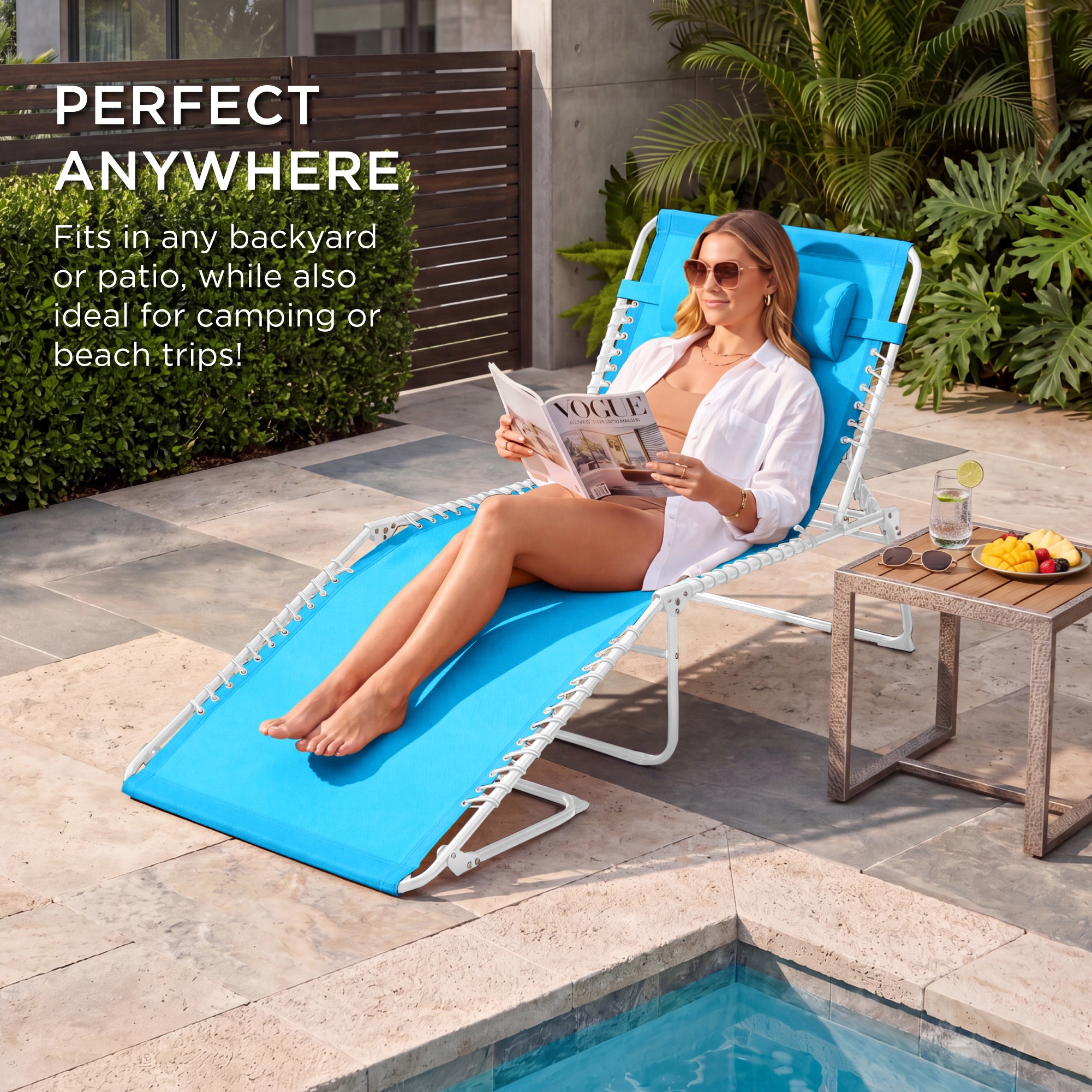 Extra Wide Patio Chaise Lounge Chair, Portable Folding Recliner