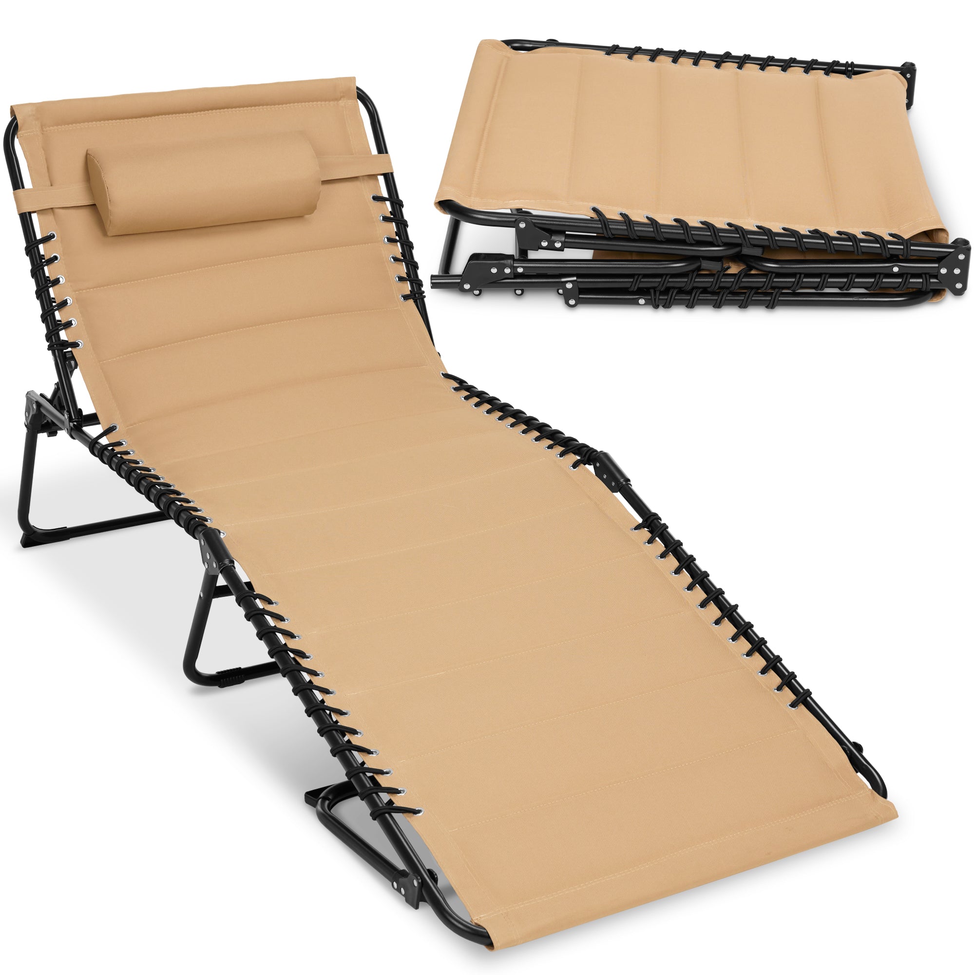 Extra Wide Padded Patio Chaise Lounge Chair, Portable Recliner 8 Positions