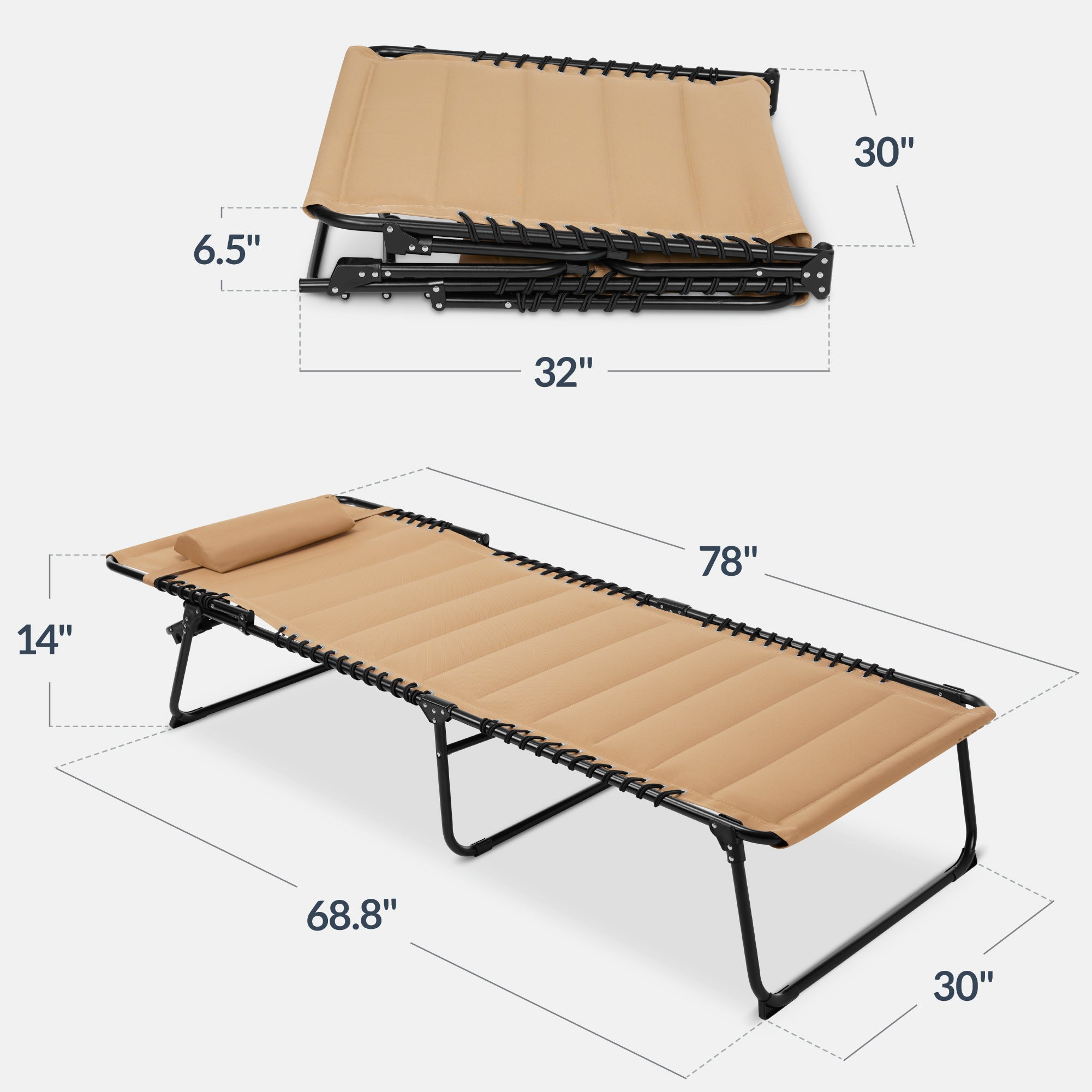 Extra Wide Padded Patio Chaise Lounge Chair, Portable Recliner 8 Positions