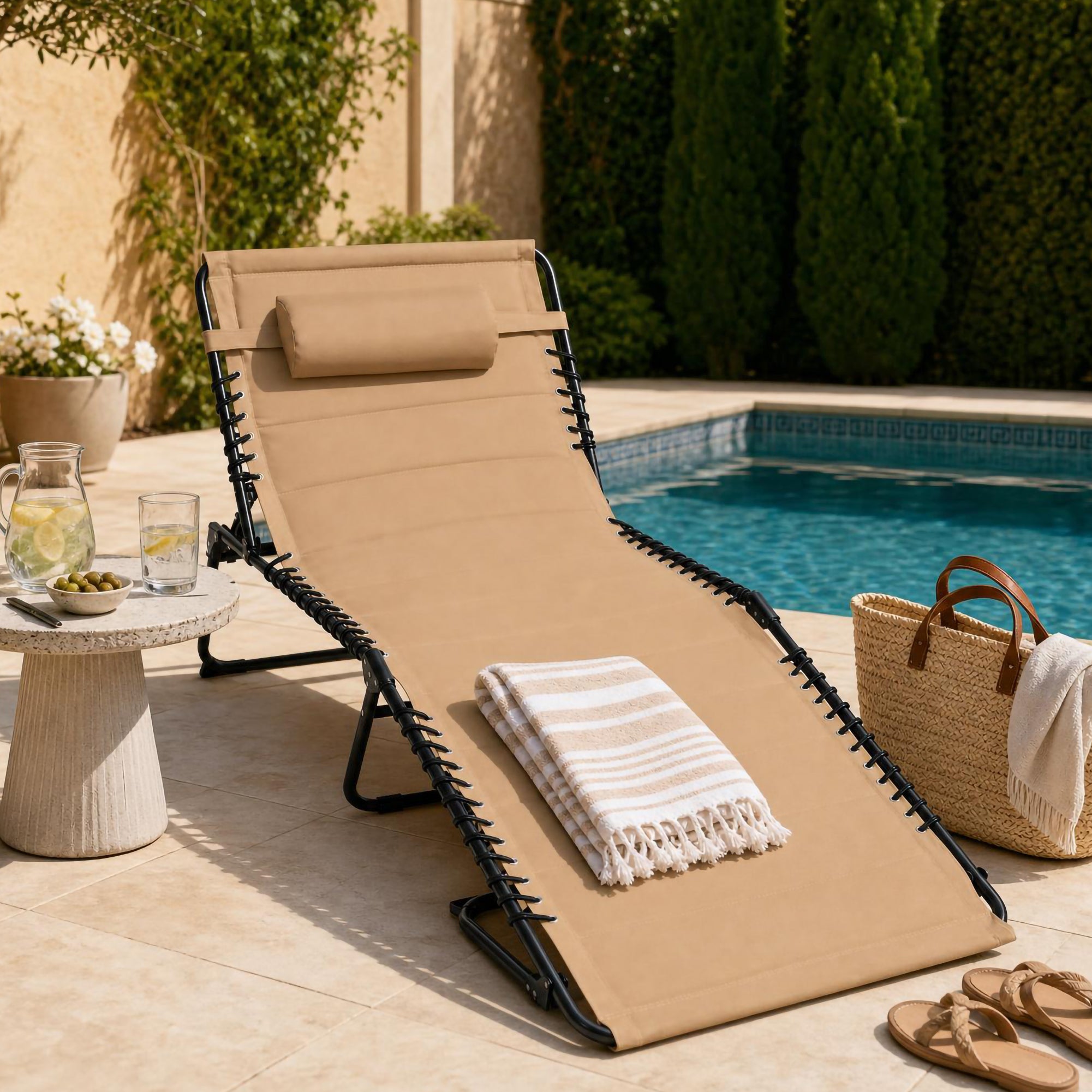 Extra Wide Padded Patio Chaise Lounge Chair, Portable Recliner 8 Positions