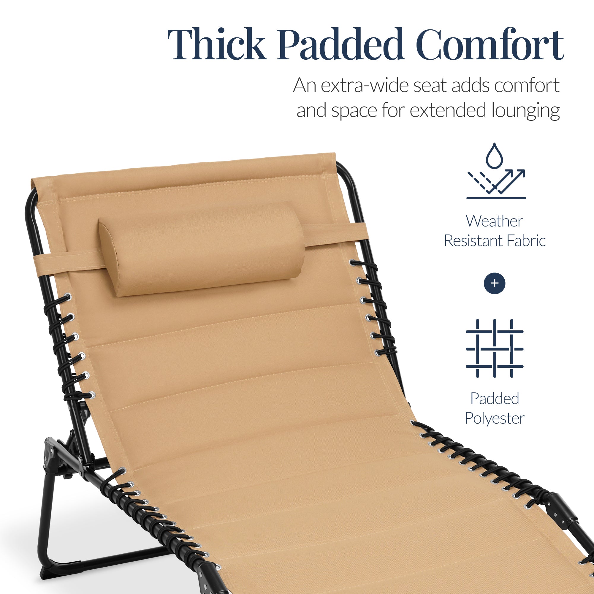 Extra Wide Padded Patio Chaise Lounge Chair, Portable Recliner 8 Positions