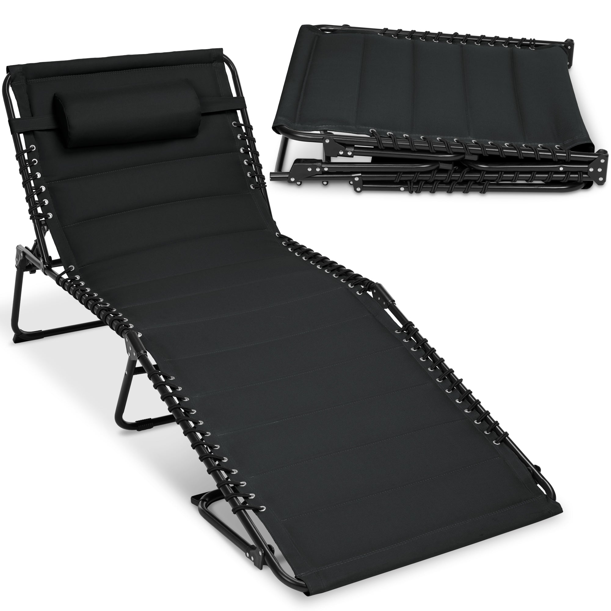 Extra Wide Padded Patio Chaise Lounge Chair, Portable Recliner 8 Positions