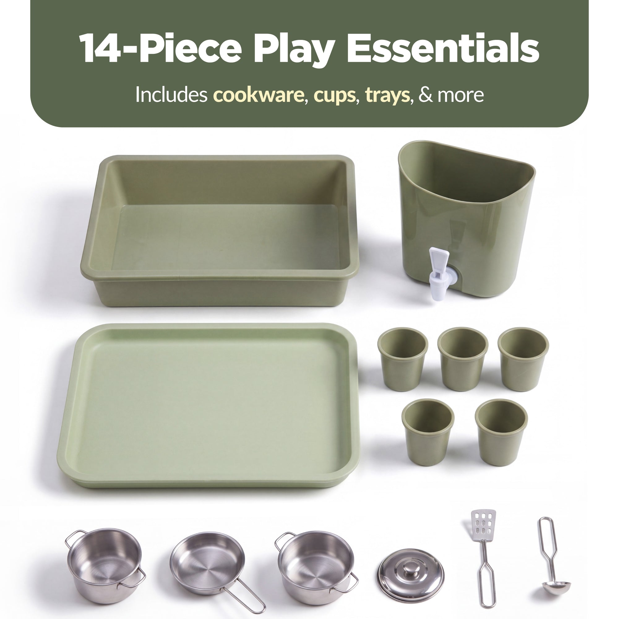 carico Nutri-Tech 5層鍋セット 5点 Deluxe Wooden Outdoor Mud Kitchen w/ Canopy, Sink, Faucet & 14pc