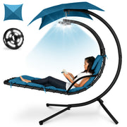 Hanging LED-Lit Curved Chaise Lounge Chair w/ Pillow, Canopy, Stand