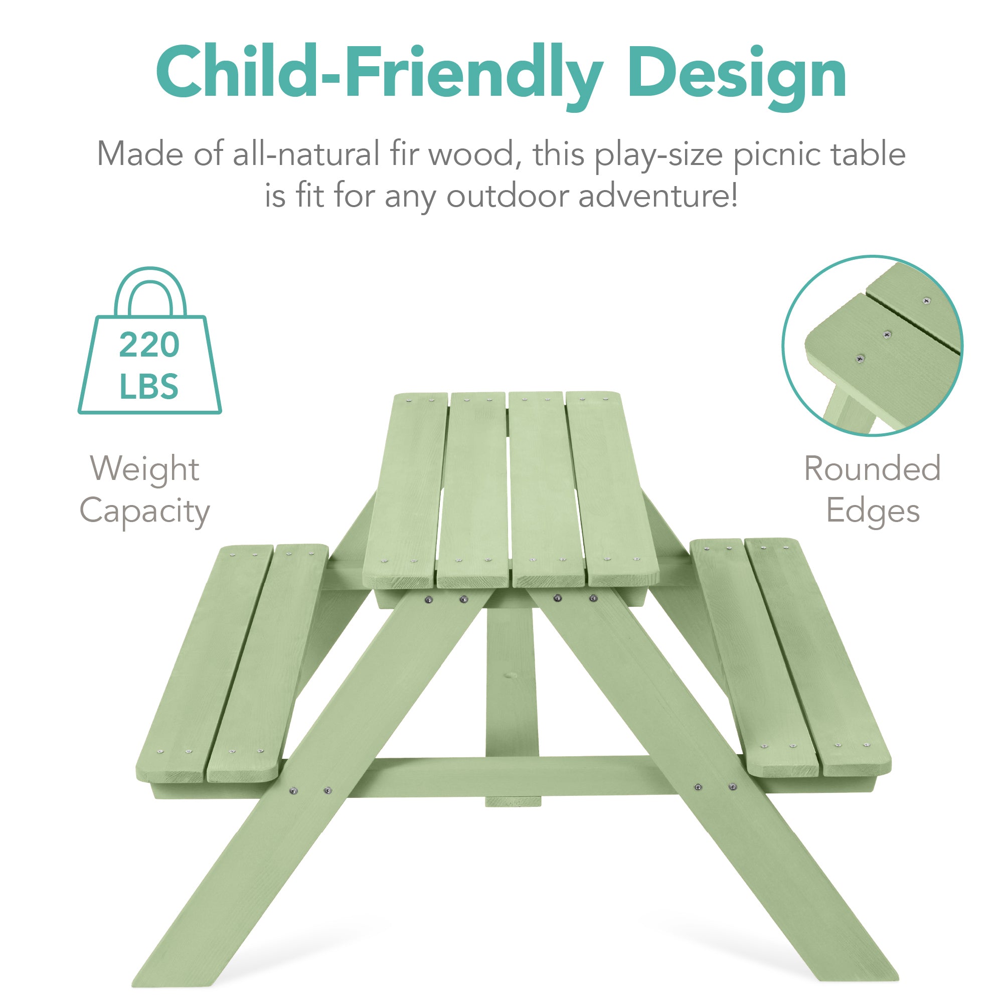 Kids Wooden Outdoor Picnic Table w/ Adjustable Umbrella, Built-In Seats